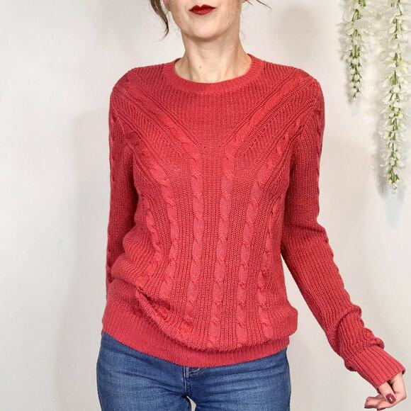 LAUREN RALPH LAUREN black label chunky cable knit sweater pink academia 2554 - Picture 12 of 13